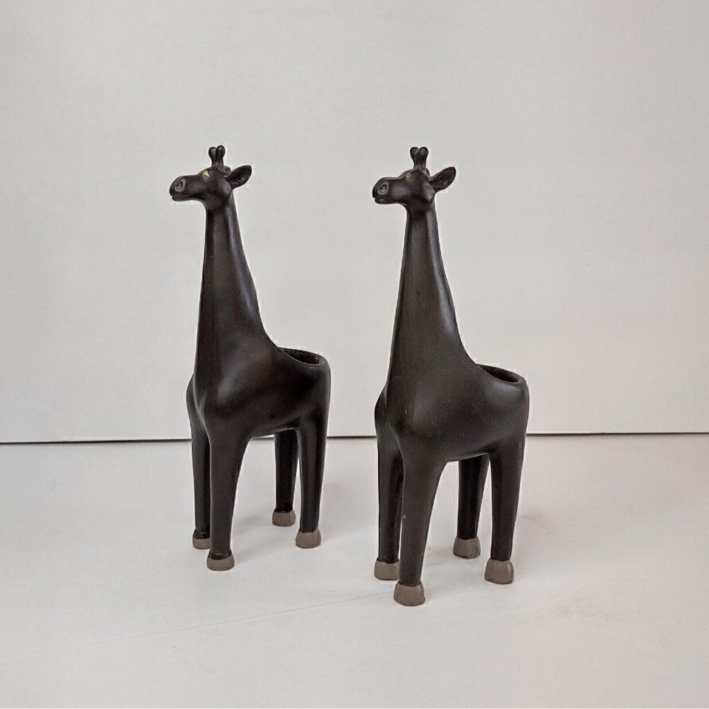 Set Of Brown Resin Giraffe Tealight Candle Holders Africa African Safari